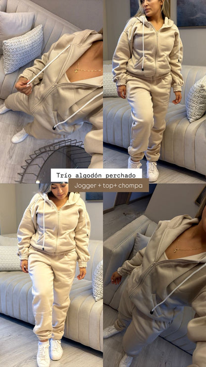 CONJUNTO PERCHADO CHOMPA - CROP TOP - JOGGER